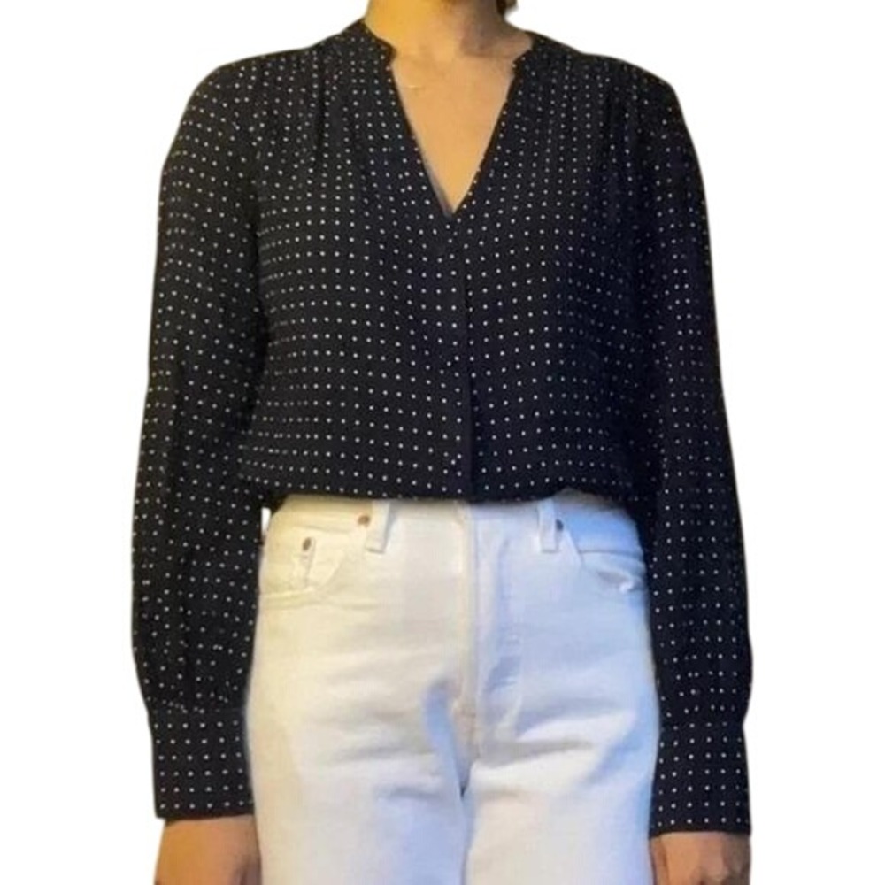 Zara Basic Polka Dot Blouse Long Sleeve Button Down Top Womens XS